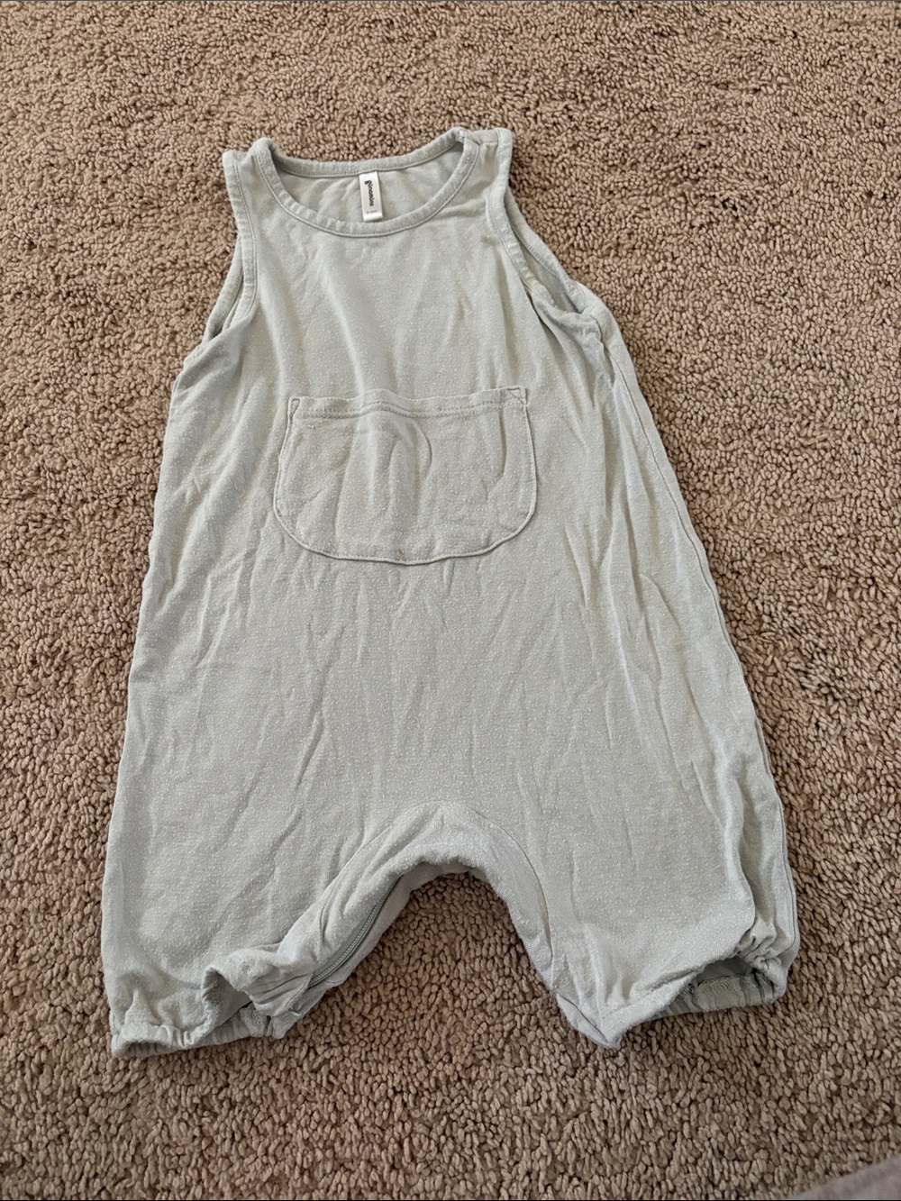 Sleeveless Light Gray Kids One-Piece Bodysuit with Front Pocket
